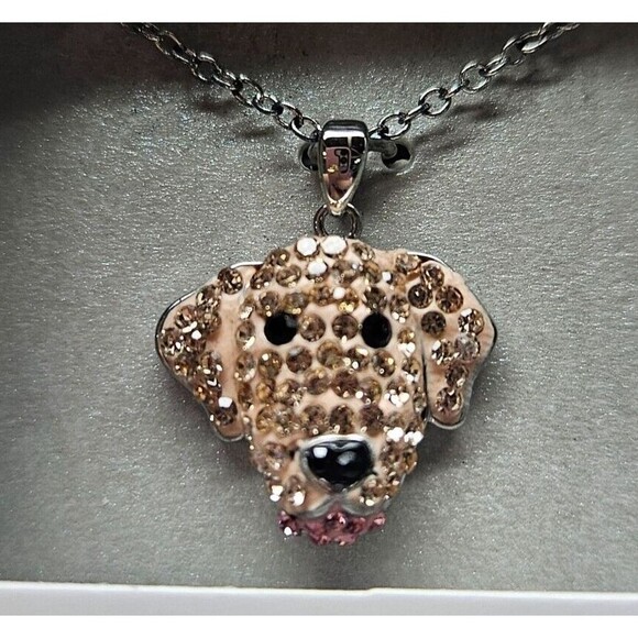 Crystal Collective Silver-Plated Crystal Yellow Lab Dog Pendant Necklace 18 Inch - Picture 2 of 4